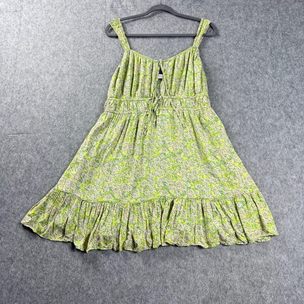 American Eagle Green Floral Mini Dress XL Tie Front Smocked Ruffle Fairycore - Picture 2 of 13